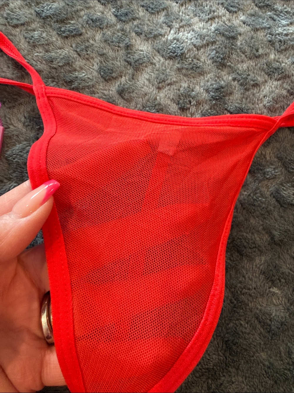 Red Sheer String Bikini Bottom - Picture 2 of 4